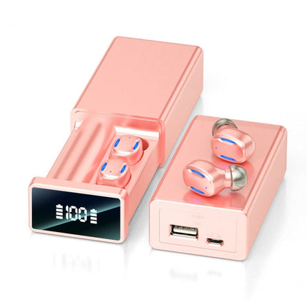 A22 English Version Pull-out Digital Display Bluetooth Earphone with Magnetic Charging Box, Support Touch Light & Power Bank (Pink)-garmade.com