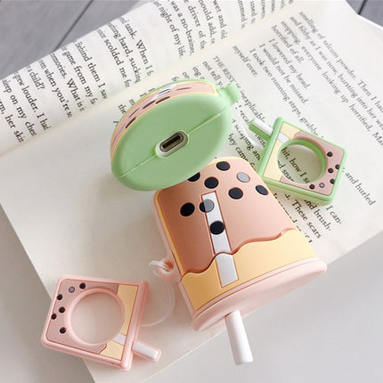Wireless Earphones Shockproof Pearl Milk Tea Silicone Protective Case for Apple AirPods 1 / 2(Green)-garmade.com