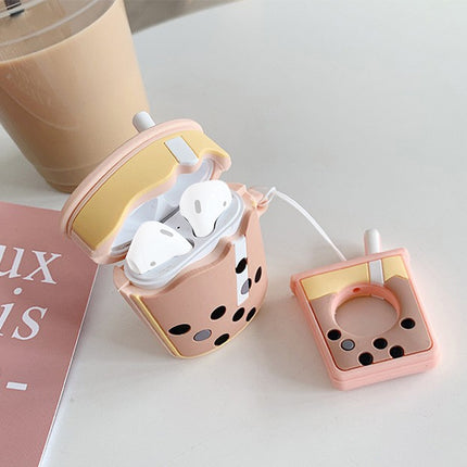 Wireless Earphones Shockproof Pearl Milk Tea Silicone Protective Case for Apple AirPods 1 / 2(Apricot)-garmade.com