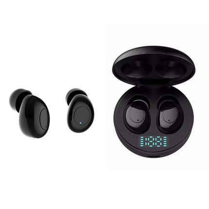 J1 TWS Digital Display Bluetooth V5.0 Wireless Earphones with LED Charging Box(Black)-garmade.com