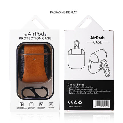 Colour-matching Flip-over Leather Earphones Shockproof Protective Case for Apple AirPods 1 / 2(Coffee)-garmade.com