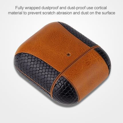 Colour-matching Flip-over Leather Earphones Shockproof Protective Case for Apple AirPods 1 / 2(Coffee)-garmade.com