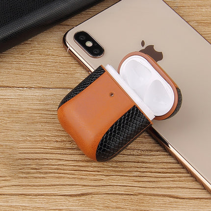 Colour-matching Flip-over Leather Earphones Shockproof Protective Case for Apple AirPods 1 / 2(Gold)-garmade.com