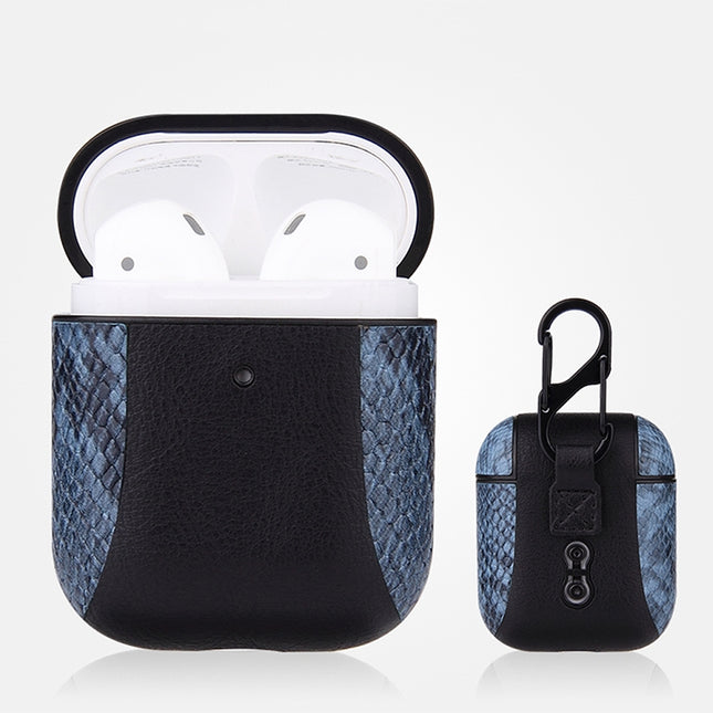 Colour-matching Flip-over Leather Earphones Shockproof Protective Case for Apple AirPods 1 / 2(Blue)-garmade.com