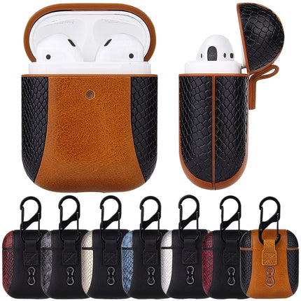 Colour-matching Flip-over Leather Earphones Shockproof Protective Case for Apple AirPods 1 / 2(Brown)-garmade.com