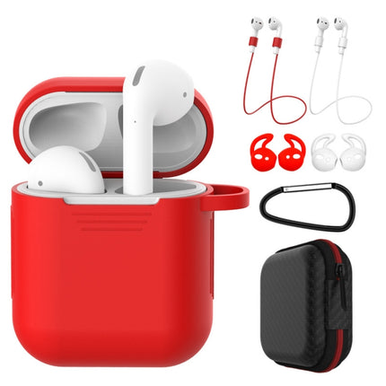 7 PCS Wireless Earphones Shockproof Silicone Protective Case for Apple AirPods 1 / 2(Red + White)-garmade.com