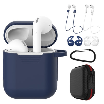 7 PCS Wireless Earphones Shockproof Silicone Protective Case for Apple AirPods 1 / 2(White Blue)-garmade.com
