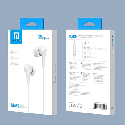 Langsdom MJ62 1.2m Wired In Ear 3.5mm Interface Stereo Earphones with Mic (White)-garmade.com