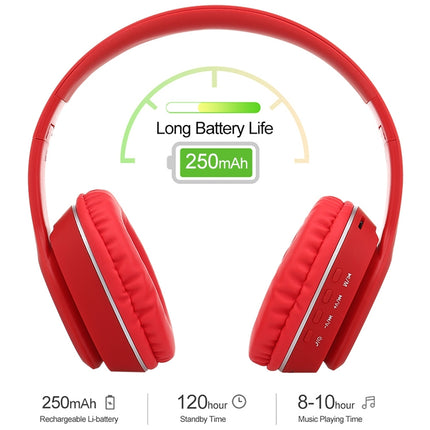 L350 Foldable Wireless Sports Stereo Bluetooth Headset, Supports IOS Power Display & HD Calling & FM & TF Card & 3.5mm AUX (Red)-garmade.com