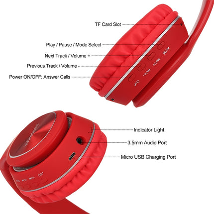 L350 Foldable Wireless Sports Stereo Bluetooth Headset, Supports IOS Power Display & HD Calling & FM & TF Card & 3.5mm AUX (Red)-garmade.com