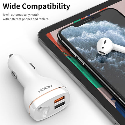 ROCK B401 2 in 1 3A USB Port Car Charger & V5.0 Bluetooth Right Ear Headset, Dual USB Interface, Support Hands-free Call(White)-garmade.com
