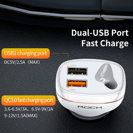 ROCK B401 2 in 1 3A USB Port Car Charger & V5.0 Bluetooth Right Ear Headset, Dual USB Interface, Support Hands-free Call(White)-garmade.com