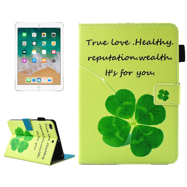 For iPad 9.7 (2018) & iPad 9.7 (2017) & Air 2 / Air Lucky Clove Pattern Horizontal Flip Leather Case with Holder & Wallet & Card Slots & Sleep / Wake-up Function & Pen Slot-garmade.com