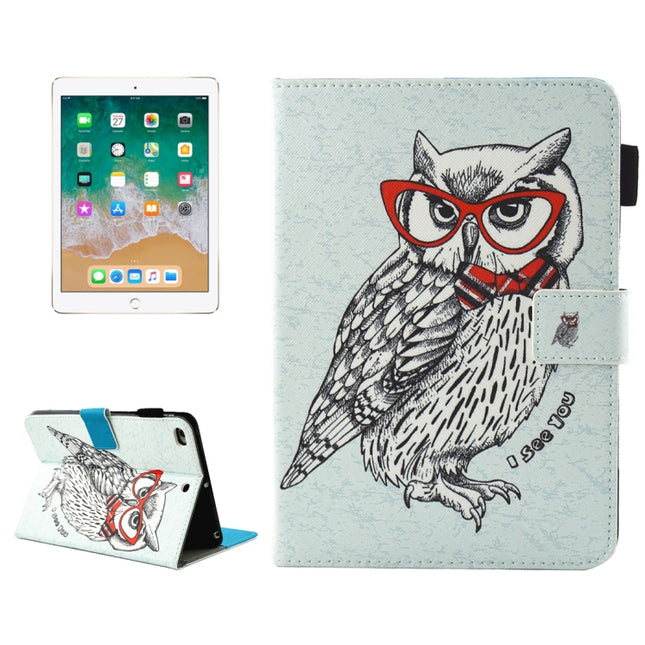 For iPad 9.7 (2018) & iPad 9.7 (2017) & Air 2 / Air Glasses Owl Pattern Horizontal Flip Leather Case with Holder & Wallet & Card Slots & Sleep / Wake-up Function & Pen Slot-garmade.com