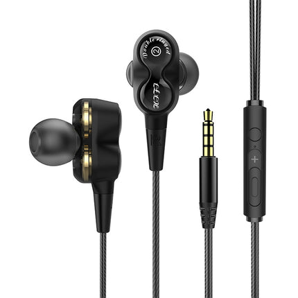 D12 1.2m Wired In Ear 3.5mm Interface Stereo Wire-Controlled HIFI Earphones Dual-motion Loop Running Game Music Headset With Packaging(Black)-garmade.com