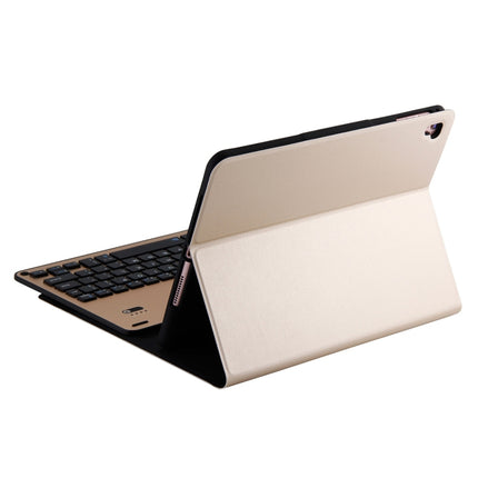 FT-1038E Detachable Bluetooth 3.0 Aluminum Alloy Keyboard + Lambskin Texture Leather Tablet Case for iPad Air / Air 2 / iPad Pro 9.7 inch, with Pen Slot / Water Repellent / Three-gear Angle Adjustment / Magnetic / Sleep Function (Gold)-garmade.com
