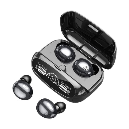 M32 IPX7 Electroplating Mirror Bluetooth Earphone With LED Display & Smart Touch (Black)-garmade.com