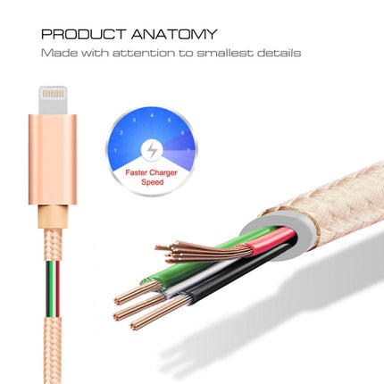 1m 3A Woven Style Metal Head 8 Pin to USB Data / Charger Cable(Gold)-garmade.com