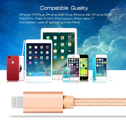 1m 3A Woven Style Metal Head 8 Pin to USB Data / Charger Cable(Gold)-garmade.com