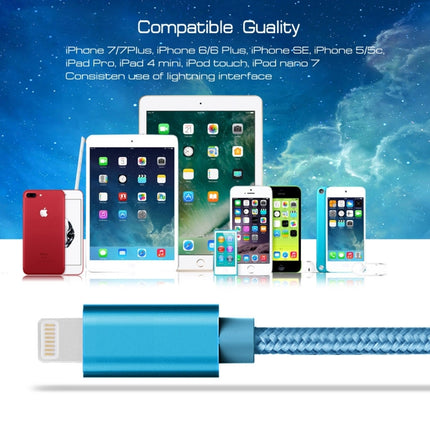 1m 3A Woven Style Metal Head 8 Pin to USB Data / Charger Cable(Blue)-garmade.com