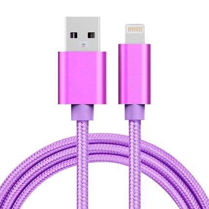 1m 3A Woven Style Metal Head 8 Pin to USB Data / Charger Cable(Purple)-garmade.com