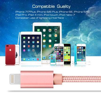 1m 3A Woven Style Metal Head 8 Pin to USB Data / Charger Cable(Rose Gold)-garmade.com