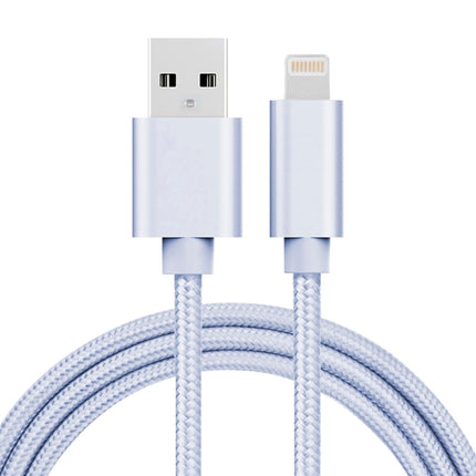 1m 3A Woven Style Metal Head 8 Pin to USB Data / Charger Cable(Silver)-garmade.com