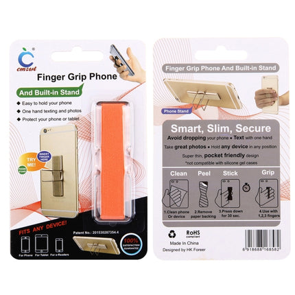 2 in 1 Adjustable Universal Mini Adhesive Holder Stand + Slim Finger Grip, Size: 7.3 x 2.2 x 0.3 cm(Orange)-garmade.com