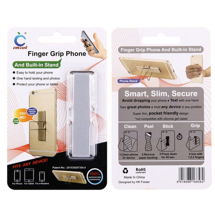 2 in 1 Adjustable Universal Mini Adhesive Holder Stand + Slim Finger Grip, Size: 7.3 x 2.2 x 0.3 cm(Silver)-garmade.com