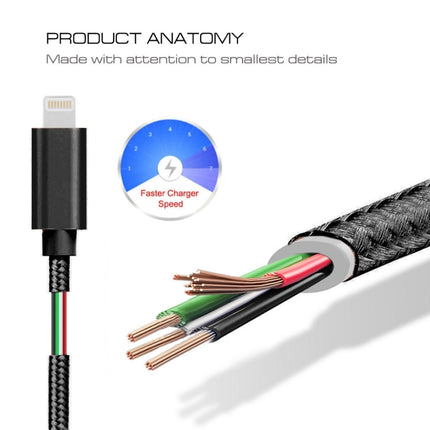 3A Woven Style Metal Head 8 Pin to USB Charge Data Cable, Cable Length: 2m(Black)-garmade.com