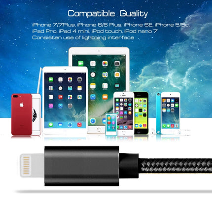 3A Woven Style Metal Head 8 Pin to USB Charge Data Cable, Cable Length: 2m(Black)-garmade.com