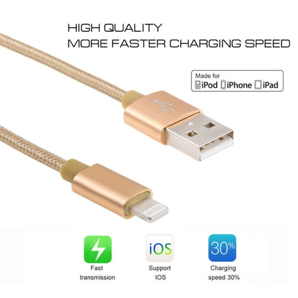 3A Woven Style Metal Head 8 Pin to USB Charge Data Cable, Cable Length: 2m(Gold)-garmade.com