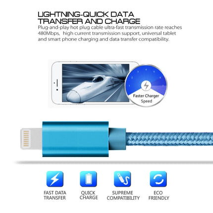 3A Woven Style Metal Head 8 Pin to USB Charge Data Cable, Cable Length: 2m(Blue)-garmade.com