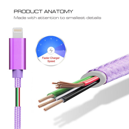 3A Woven Style Metal Head 8 Pin to USB Charge Data Cable, Cable Length: 2m(Purple)-garmade.com