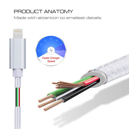3A Woven Style Metal Head 8 Pin to USB Charge Data Cable, Cable Length: 2m(Silver)-garmade.com