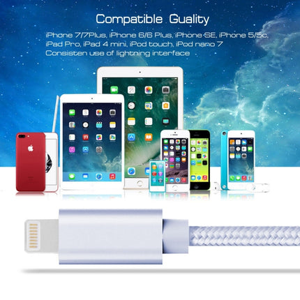 3A Woven Style Metal Head 8 Pin to USB Charge Data Cable, Cable Length: 2m(Silver)-garmade.com