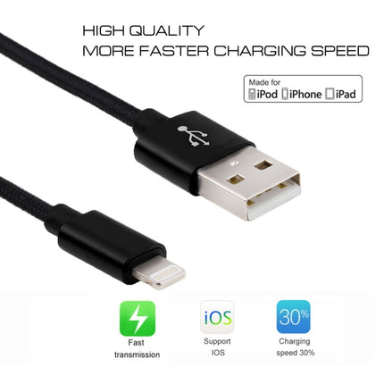 3m 3A Woven Style Metal Head 8 Pin to USB Data / Charger Cable(Black)-garmade.com