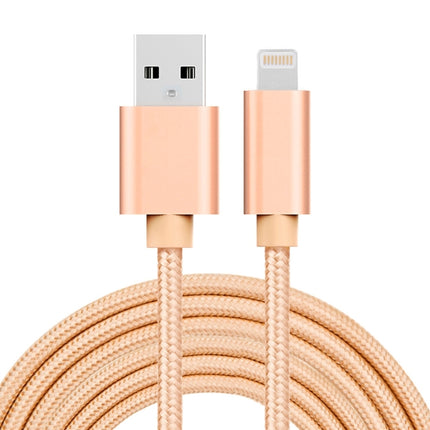 3m 3A Woven Style Metal Head 8 Pin to USB Data / Charger Cable(Gold)-garmade.com