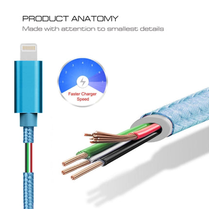 3m 3A Woven Style Metal Head 8 Pin to USB Data / Charger Cable(Blue)-garmade.com