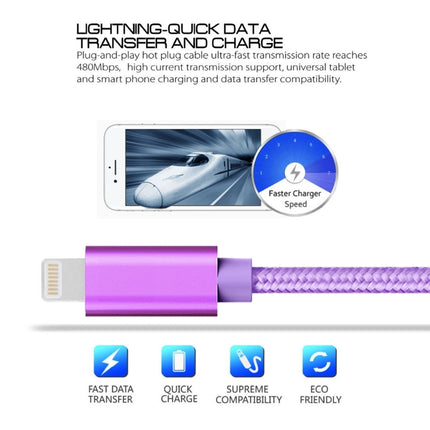 3m 3A Woven Style Metal Head 8 Pin to USB Data / Charger Cable(Purple)-garmade.com