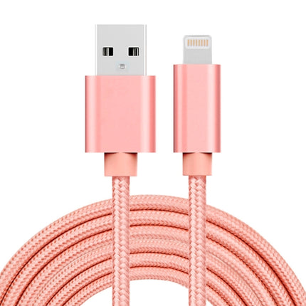 3m 3A Woven Style Metal Head 8 Pin to USB Data / Charger Cable(Rose Gold)-garmade.com