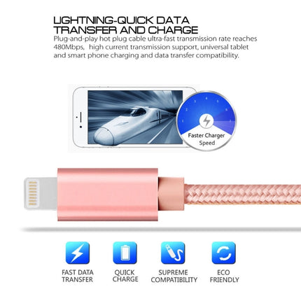 3m 3A Woven Style Metal Head 8 Pin to USB Data / Charger Cable(Rose Gold)-garmade.com