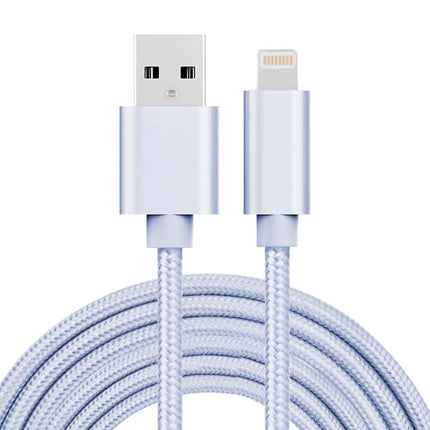 3m 3A Woven Style Metal Head 8 Pin to USB Data / Charger Cable(Silver)-garmade.com
