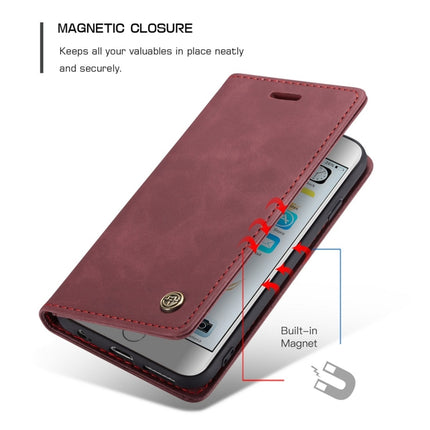 CaseMe-013 Multifunctional Retro Frosted Horizontal Flip Leather Case for iPhone 6 / 6s, with Card Slot & Holder & Wallet(Wine Red)-garmade.com