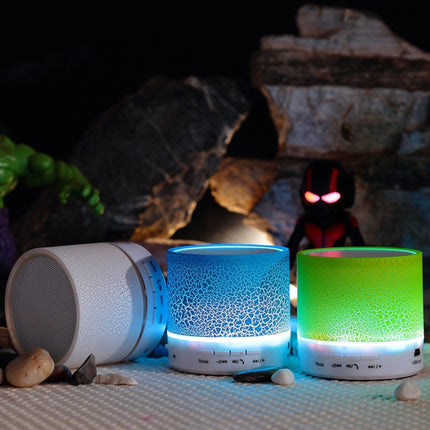A9 Mini Portable Glare Crack Bluetooth Stereo Speaker with LED Light, Built-in MIC, Support Hands-free Calls & TF Card(White)-garmade.com