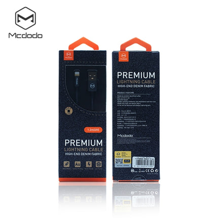 Mcdodo CA-1730 1.2m 2.4A Reversible 8 Pin to USB Denim Cover TPE Jacket Data Sync Charging Cable with Aero Aluminum Head for iPhone, iPad (Denim Blue)-garmade.com