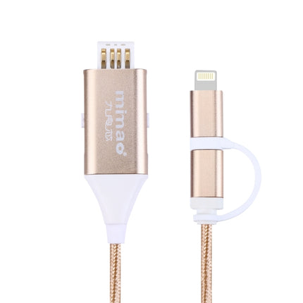 1M Multi-functional Mimao 8pin & Micro USB to OTG & USB 2.0 Data Sync Cable USB Charging Cable, For iPhone & iPad, Samsung, HTC, Sony, Huawei, Xiaomi(Gold)-garmade.com