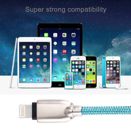 1m Woven 108 Copper Cores 8 Pin to USB Data Sync Charging Cable for iPhone, iPad(Blue)-garmade.com