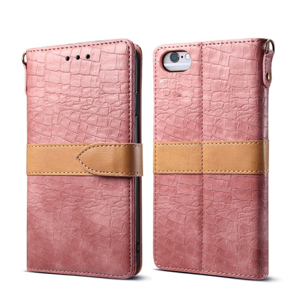 Splicing Color Crocodile Texture PU Horizontal Flip Leather Case for iPhone 6 / 6s, with Wallet & Holder & Card Slots & Lanyard (Pink)-garmade.com