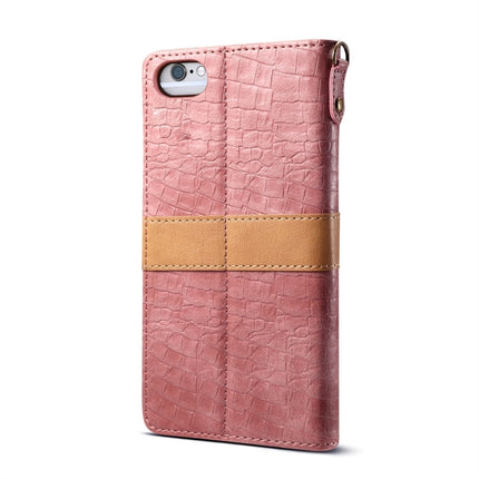 Splicing Color Crocodile Texture PU Horizontal Flip Leather Case for iPhone 6 / 6s, with Wallet & Holder & Card Slots & Lanyard (Pink)-garmade.com